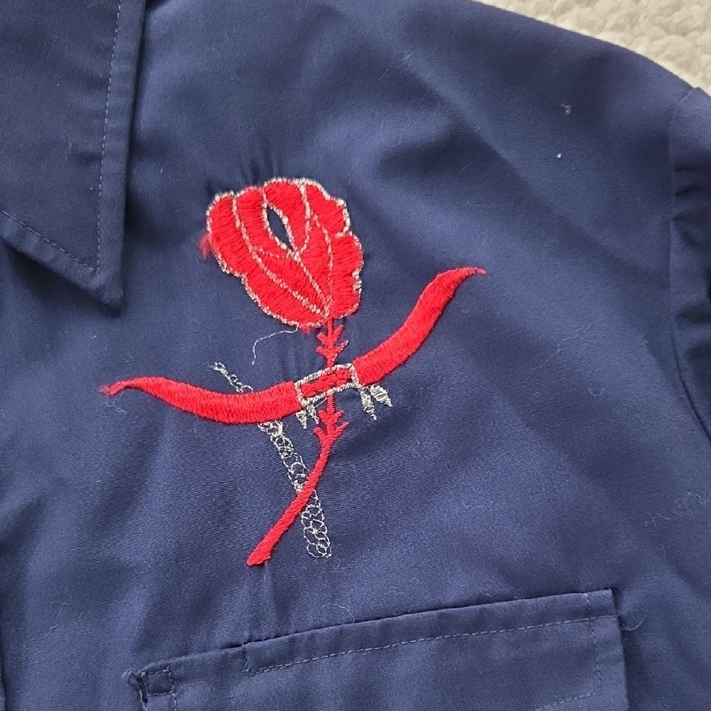 Men's Navy Western Shirt with Red Embroidery Medium Vintage - Picture 2 of 14